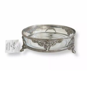 Victorian Trading Metal Glass Trinket Powder Dish Vanity Vintage Look NEW